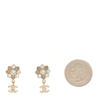 Chanel Crystal CC Flower Dangle Earrings Gold Beige 2 of 4