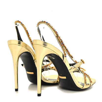 Gucci Metallic Nappa Crystal Embellished Carmen High Heel Sandals 39.5 Platino 4 of 8
