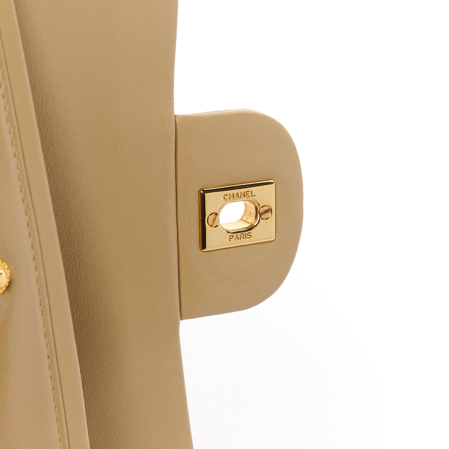 Lambskin Quilted Medium Double Flap Beige