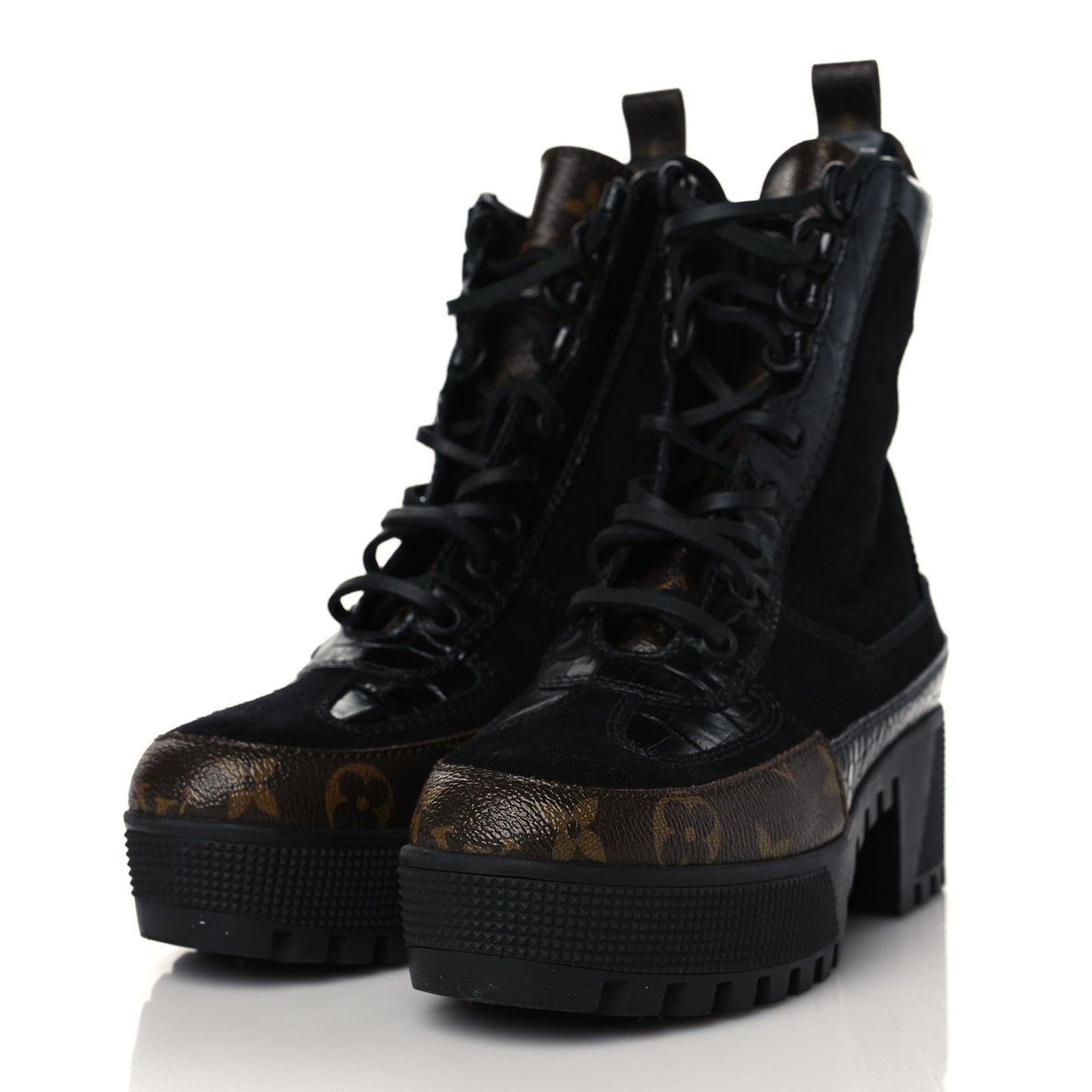 Suede Calfskin Monogram Laureate Platform Desert Boots 35 Black