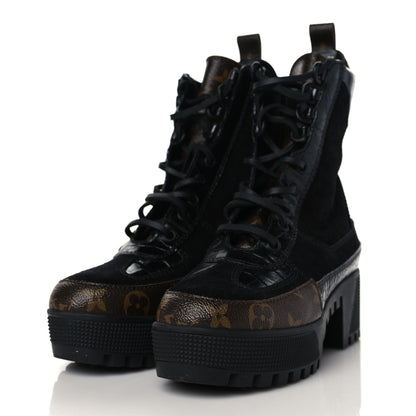 Louis Vuitton Suede Calfskin Monogram Laureate Platform Desert Boots 35 Black 3 of 8