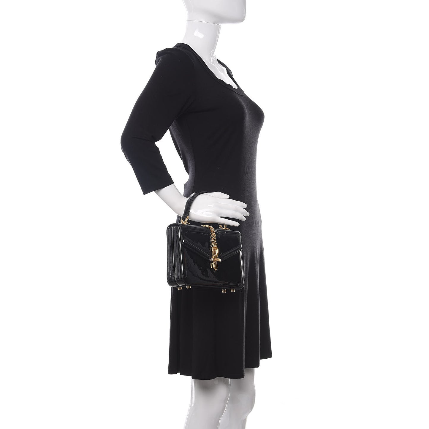 Mousse Top Patent Mini Sylvie 1969 Top Handle Bag Black