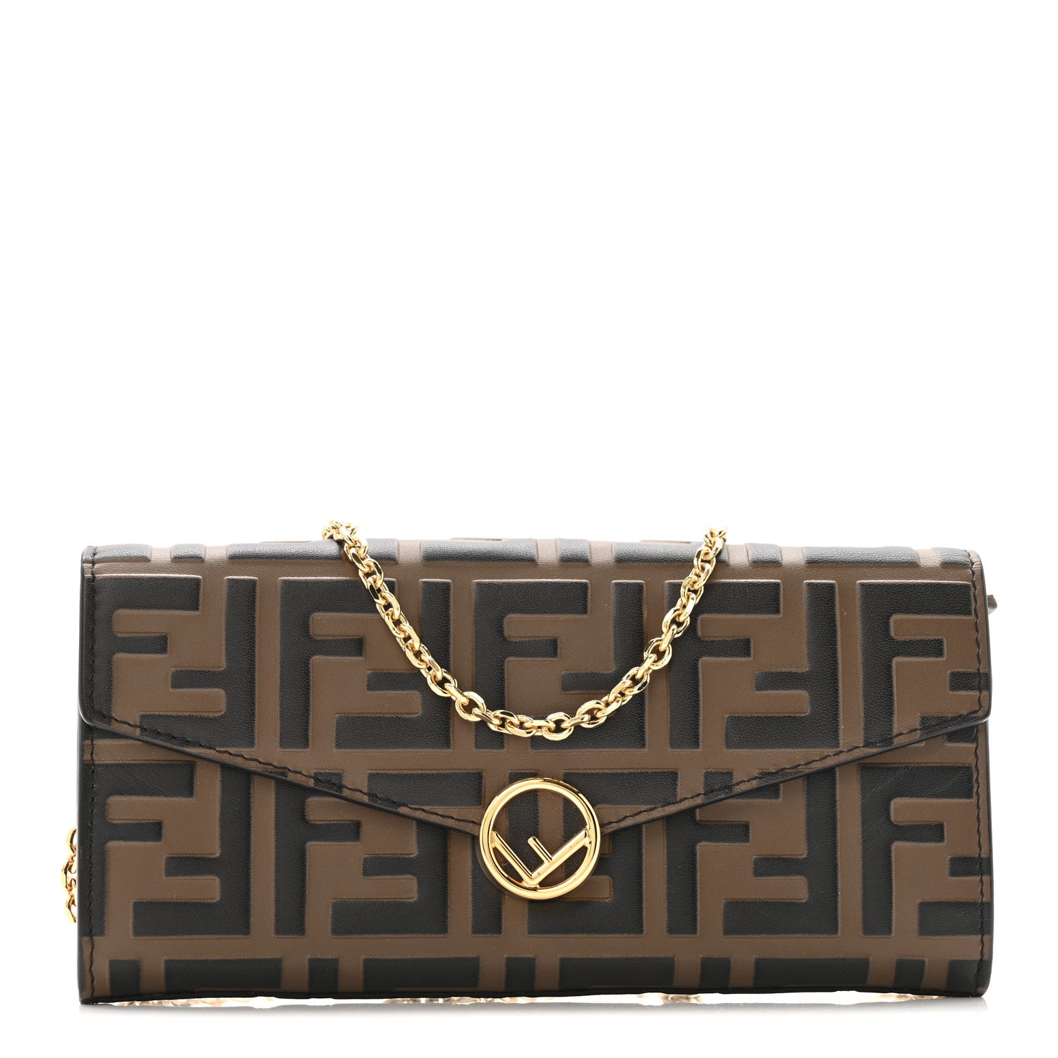 Fendi Vitello Soft F is Fendi Bi-Color FF 1974 Embossed Continental Envelope Wallet On Chain Maya Black 1 of 13