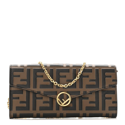 Fendi Vitello Soft F is Fendi Bi-Color FF 1974 Embossed Continental Envelope Wallet On Chain Maya Black 1 of 13