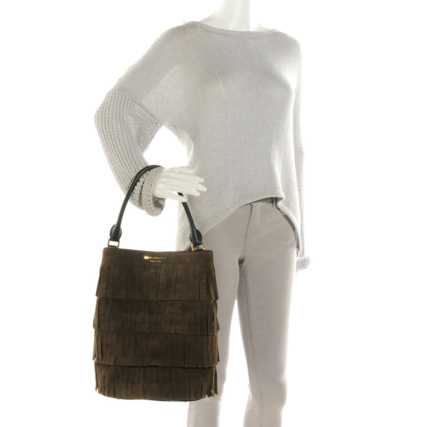 Prorsum Suede Fringe Bucket Bag Dark Olive