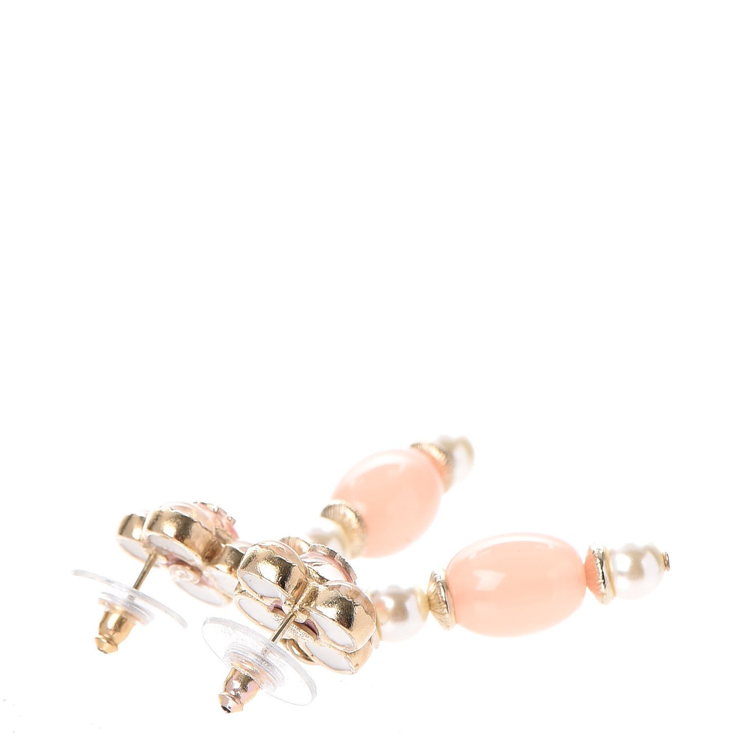 Resin Pearl CC Flower Drop Earrings Pink Beige
