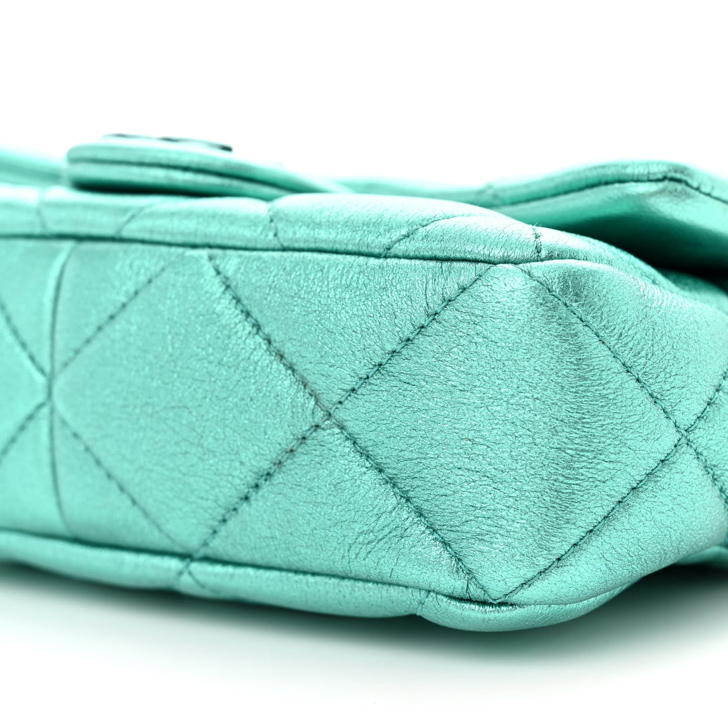 Metallic Lambskin Quilted Mini Lacquered Chain Flap Turquoise