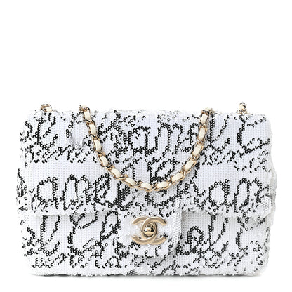 Chanel Sequin Logo Mini Rectangular Flap White Black 1 of 9