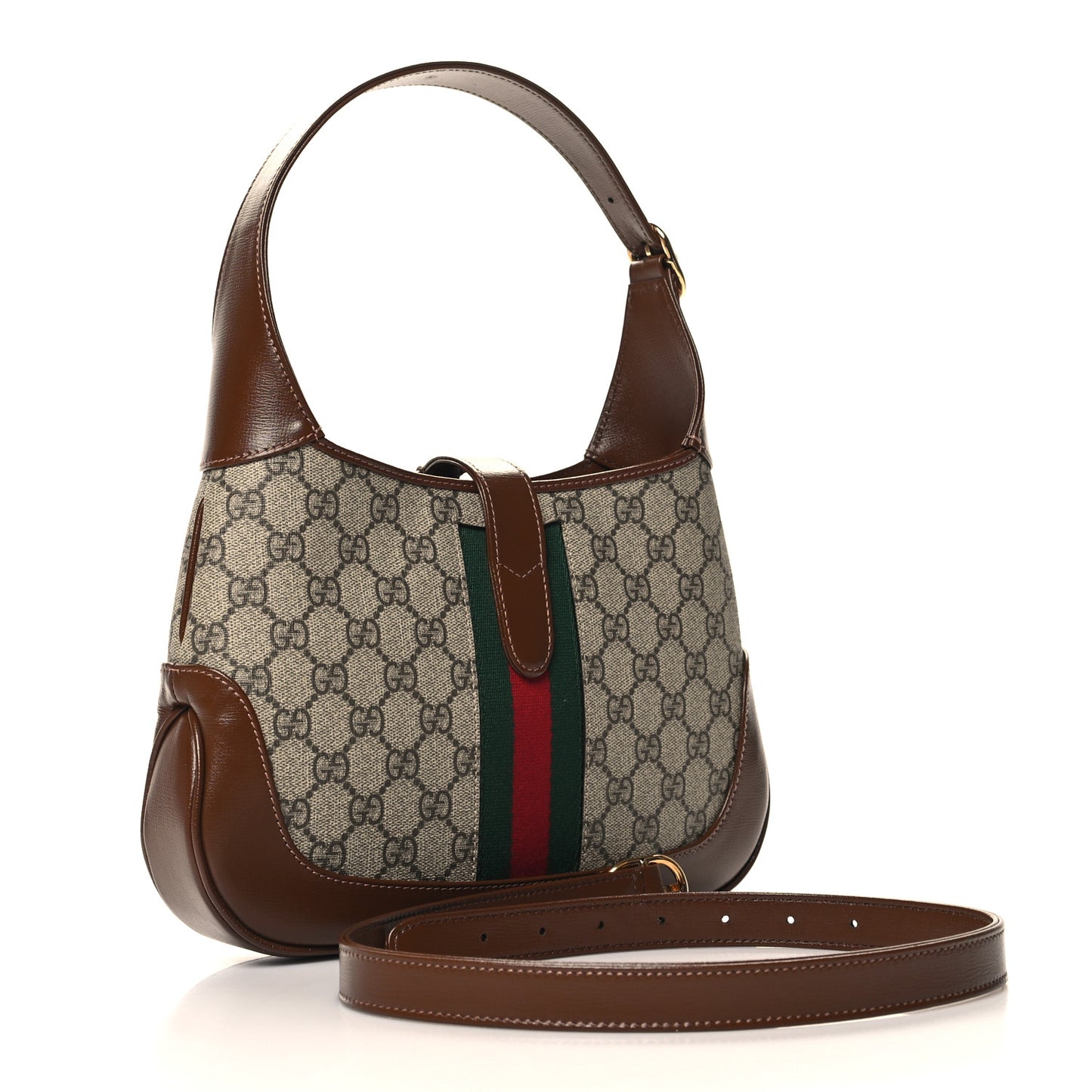 GG Supreme Monogram Azalea Calfskin Web Small Jackie 1961 Hobo Beige Ebony Brown Sugar