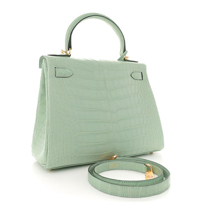 Hermes Matte Alligator Kelly Retourne 28 Vert D'eau 3 of 11