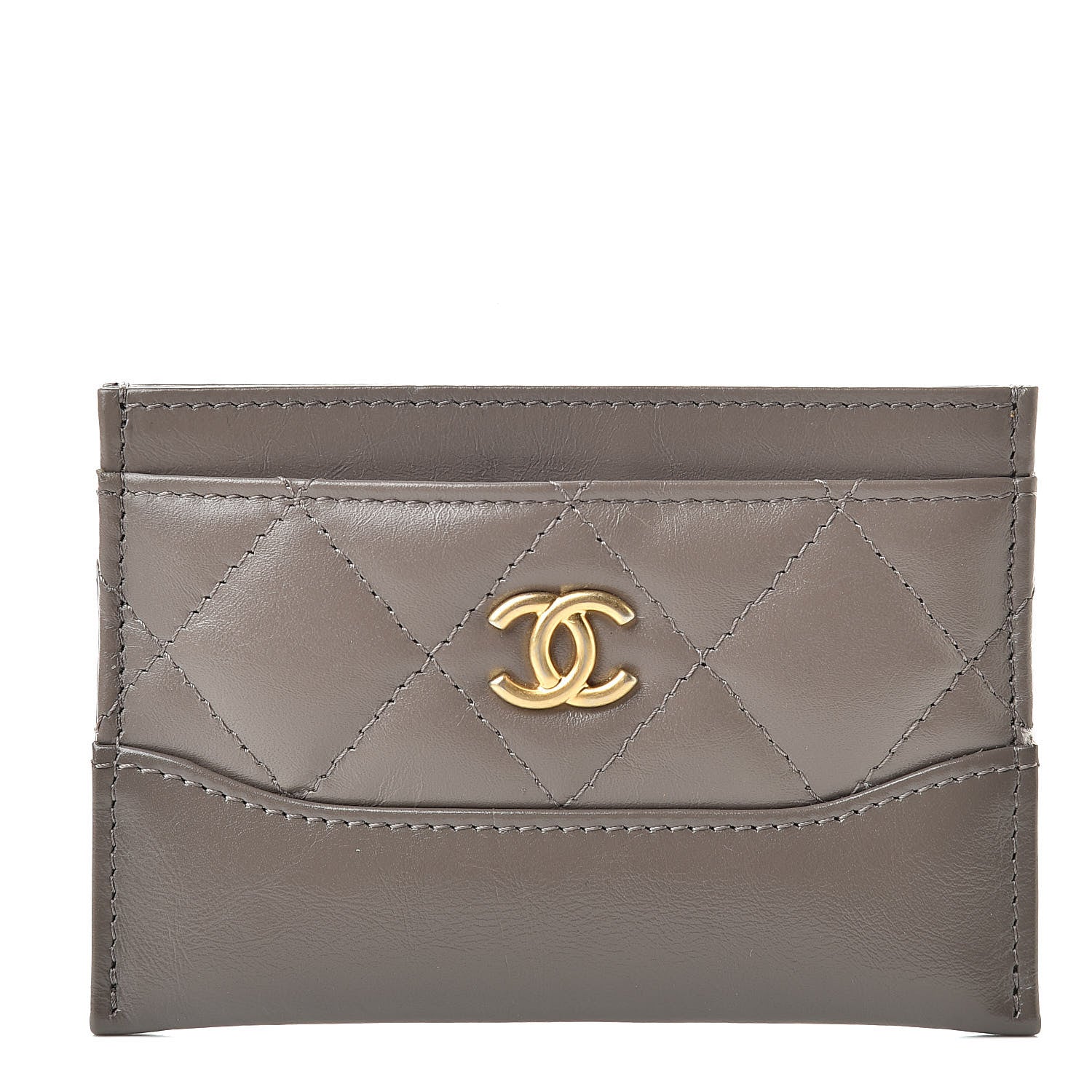 Chanel Aged Calfskin Quilted Gabrielle Card Holder Wallet Grey 1 of 9