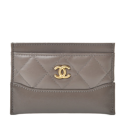 Chanel Aged Calfskin Quilted Gabrielle Card Holder Wallet Grey 1 of 9