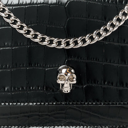 Alexander McQueen Calfskin Crocodile Embossed Skull Mini Crossbody Bag Black 9 of 11