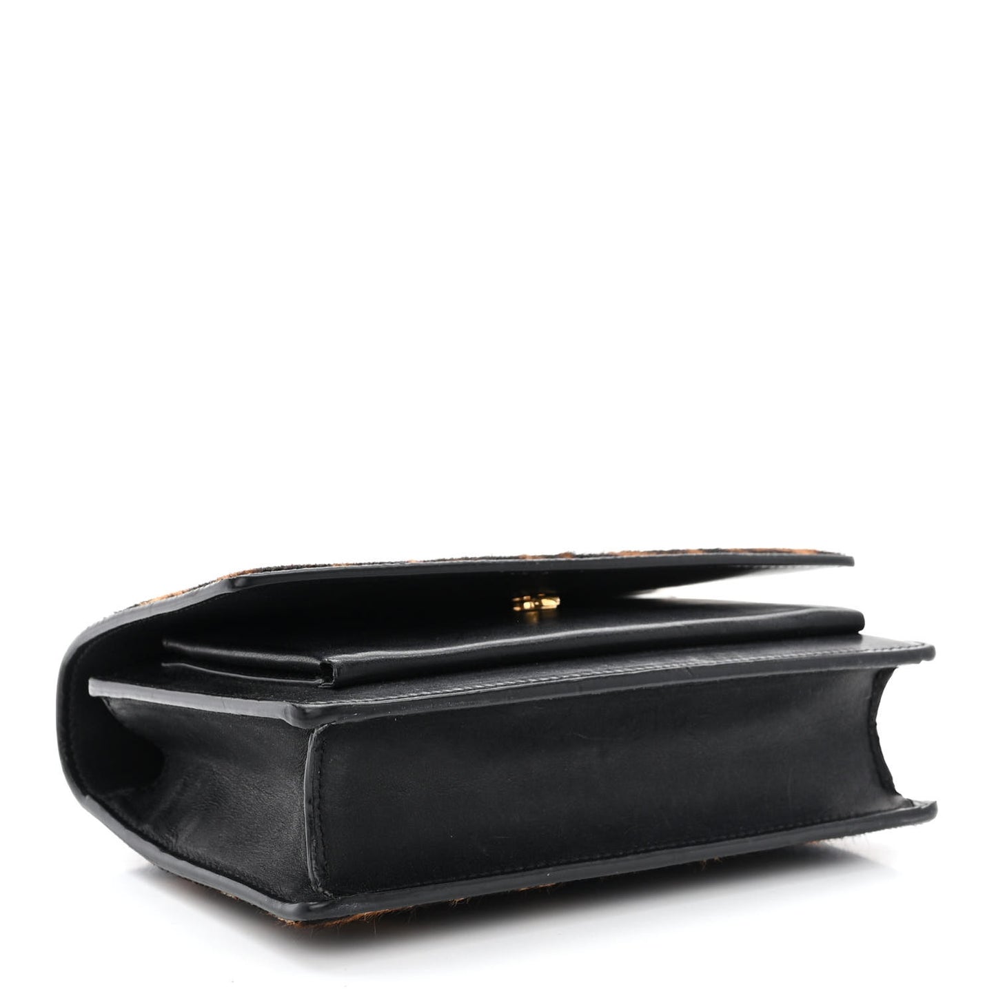 Pony Hair Calfskin Leopard Print Monogram Sunset Chain Wallet Black