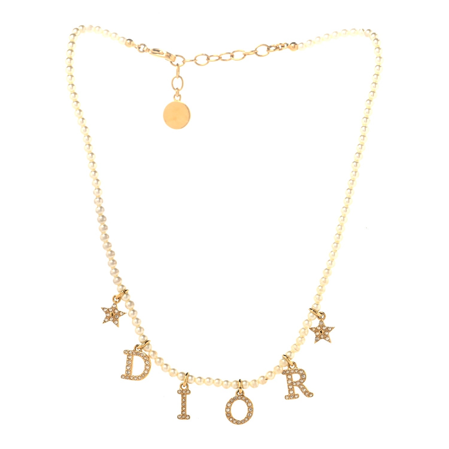 Christian Dior Pearl Crystal Star Logo Charm Necklace Gold 3 of 5