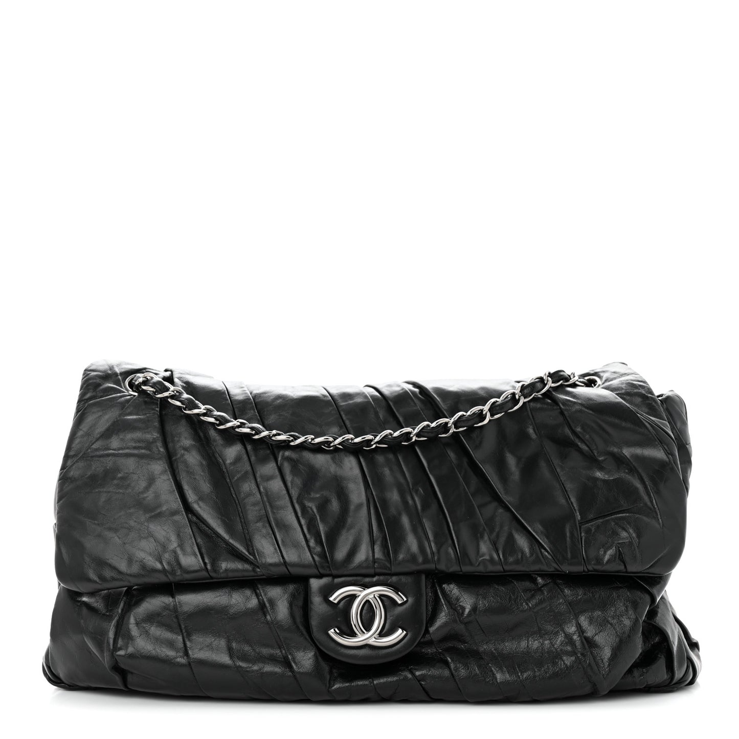 Glazed Calfskin Twisted Maxi Flap Black