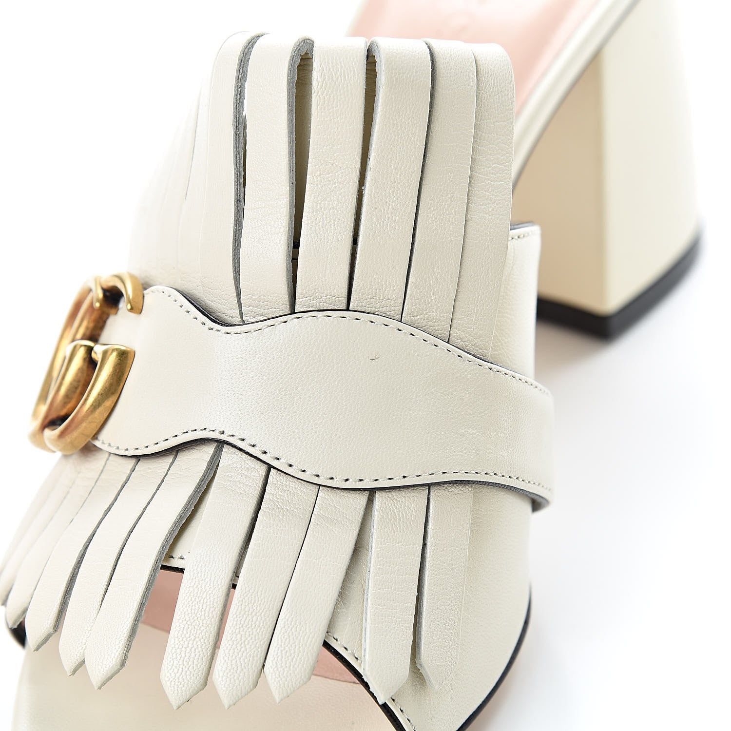 Gucci Malaga Kid GG Marmont Fringe 75mm Slide Sandals 37 Mystic White 9 of 9