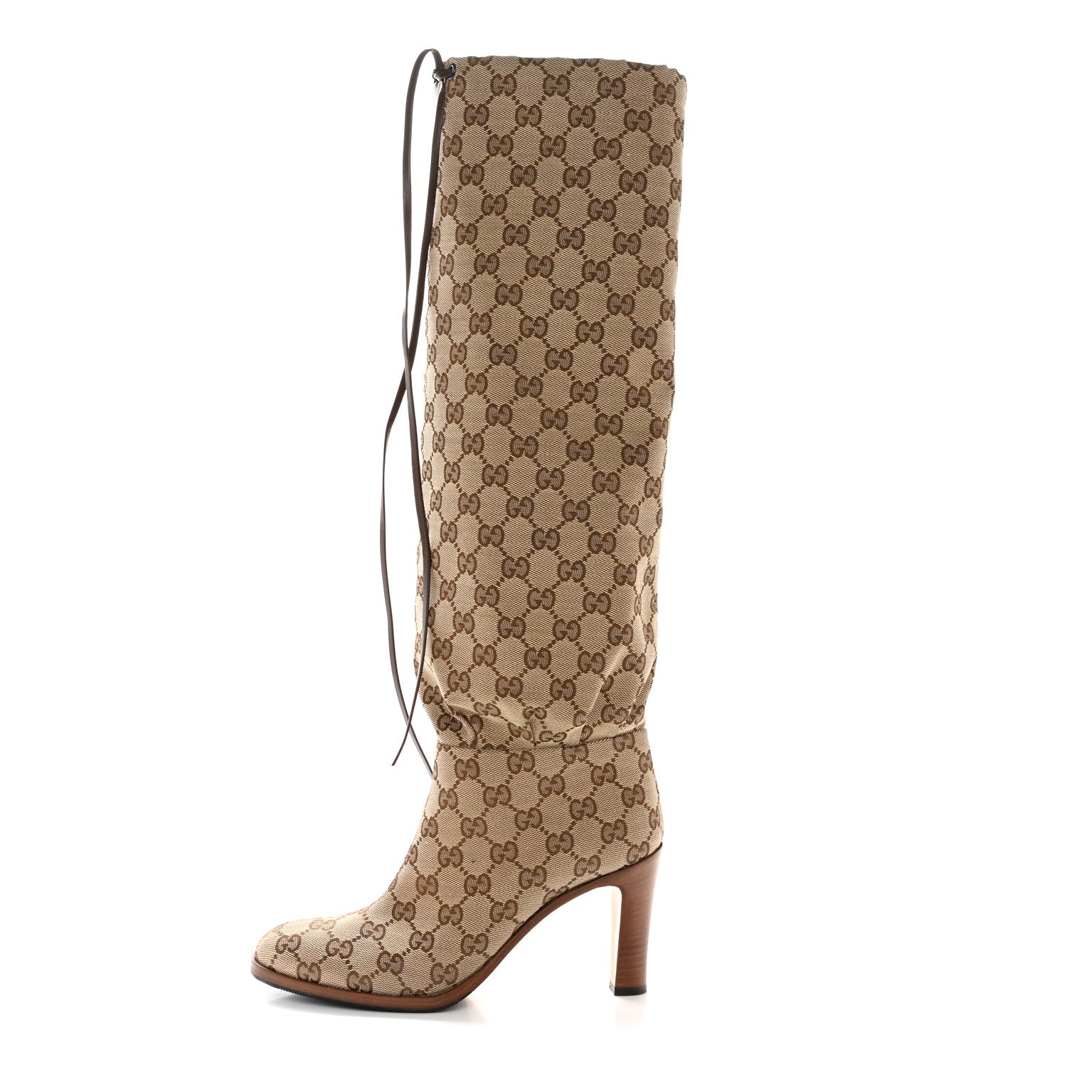 Gucci Monogram Malaga Kid Lisa Mid Heel Boots 37 Beige Ebony 1 of 8