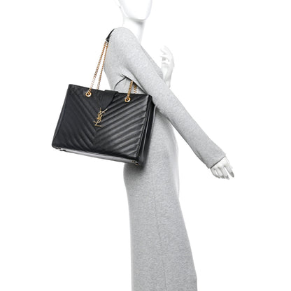 Saint Laurent Grain De Poudre Matelasse Chevron Monogram Shopping Bag Black 2 of 13