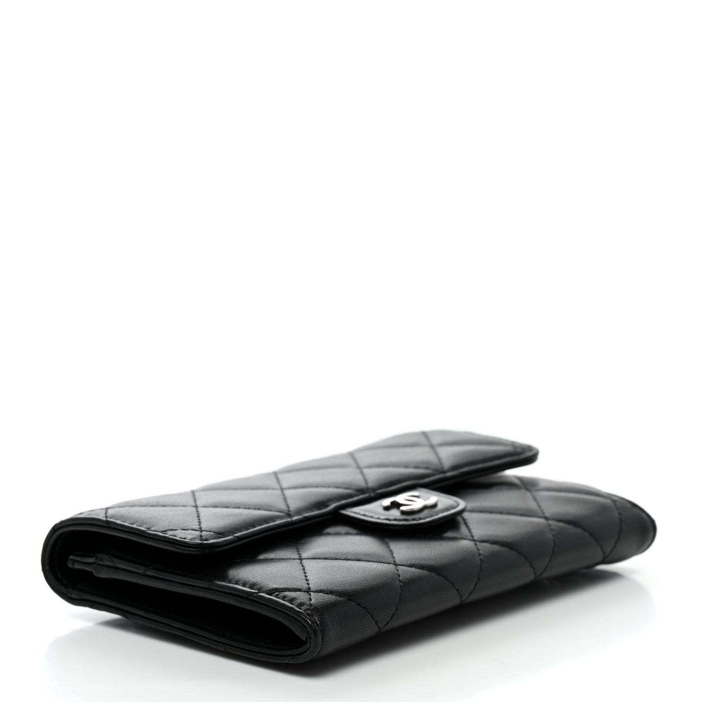 Lambskin Quilted Small Flap Wallet Black