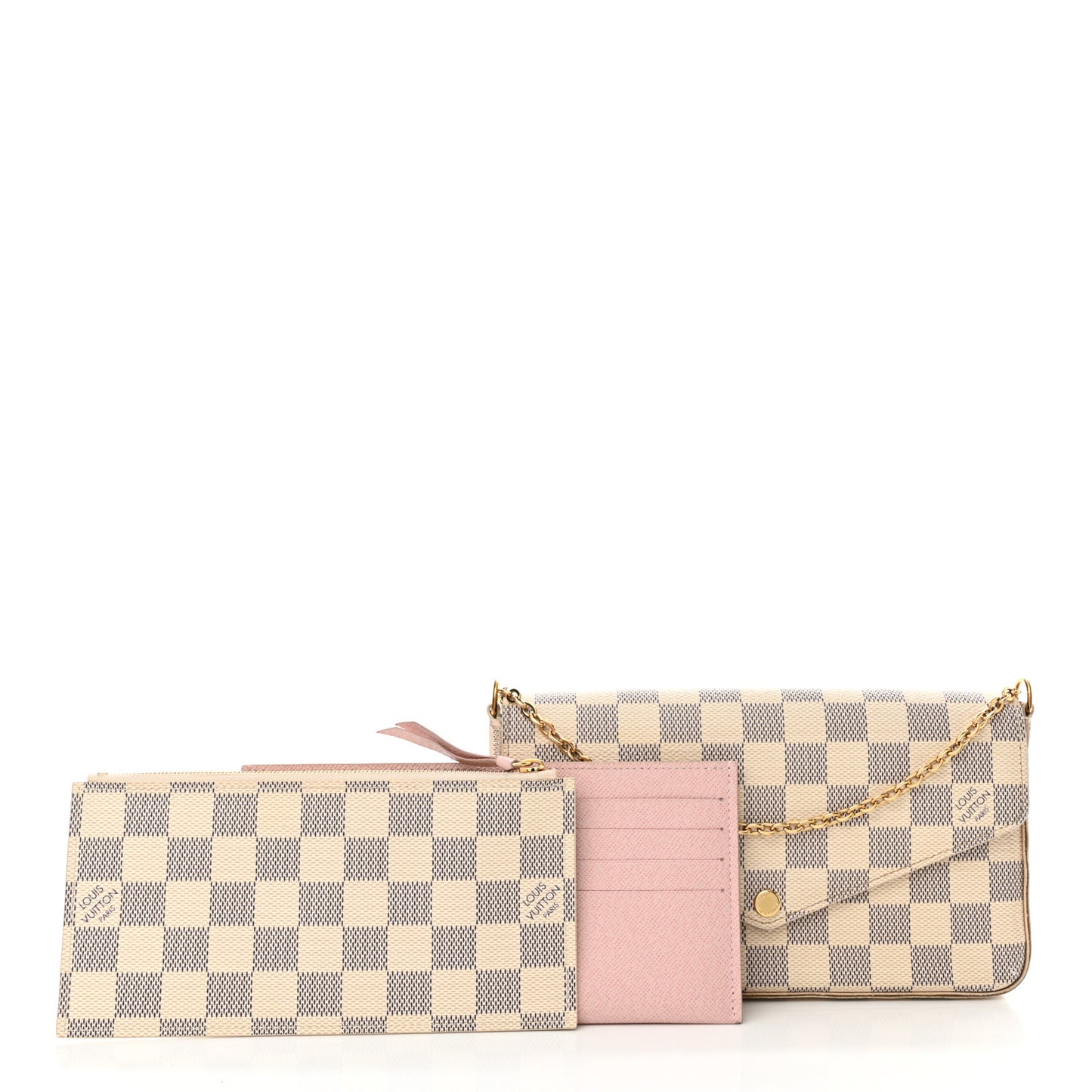 Damier Azur Pochette Felicie Chain Wallet Rose Ballerine