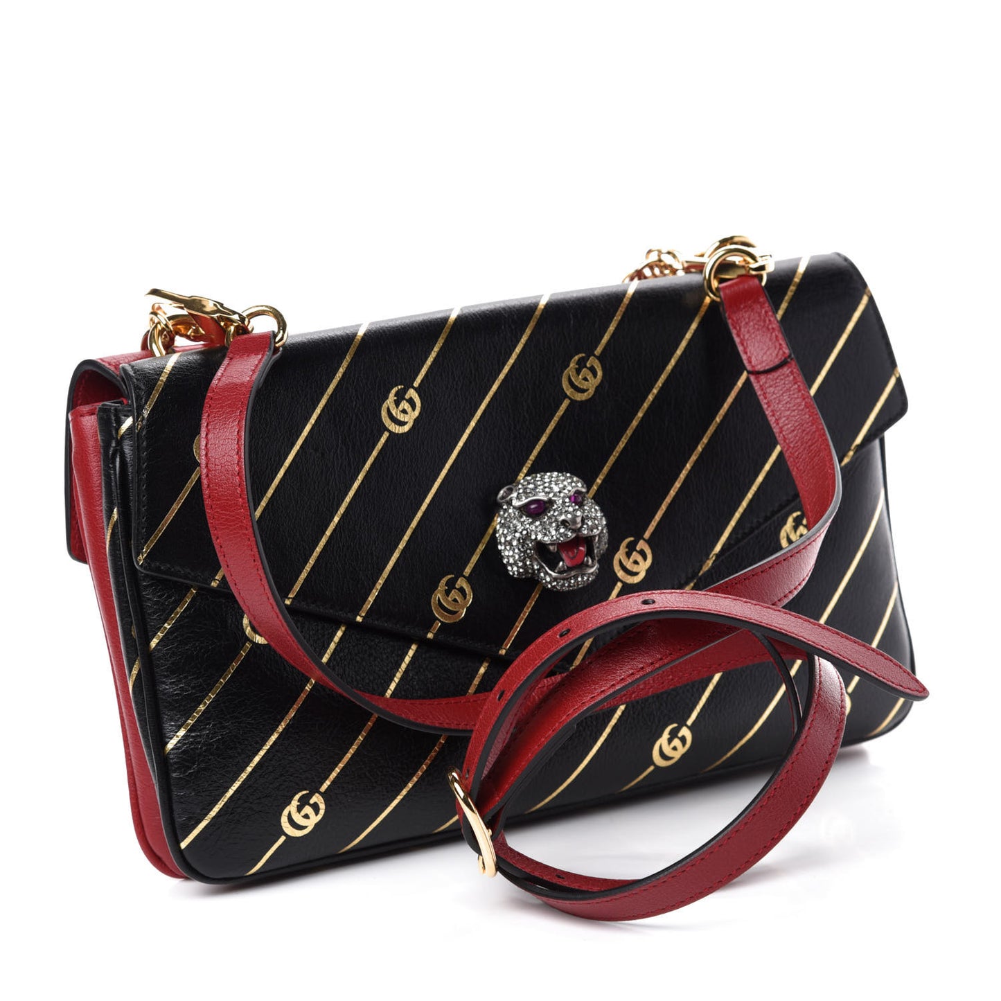 Calfskin Diagonal GG Medium Thiara Double Envelope Shoulder Bag Black Red