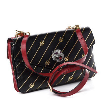 Gucci Calfskin Diagonal GG Medium Thiara Double Envelope Shoulder Bag Black Red 3 of 11