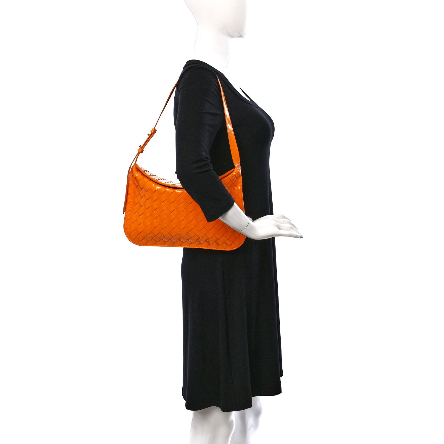 Bottega Veneta Brushed Calfskin Intrecciato Cradle Fold Over Shoulder Bag Tangerine 2 of 8