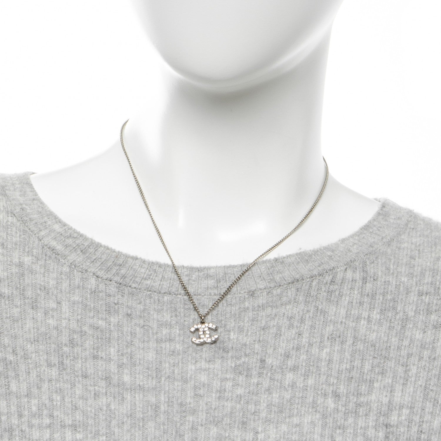 Chanel Crystal Timeless CC Necklace Silver 2 of 4