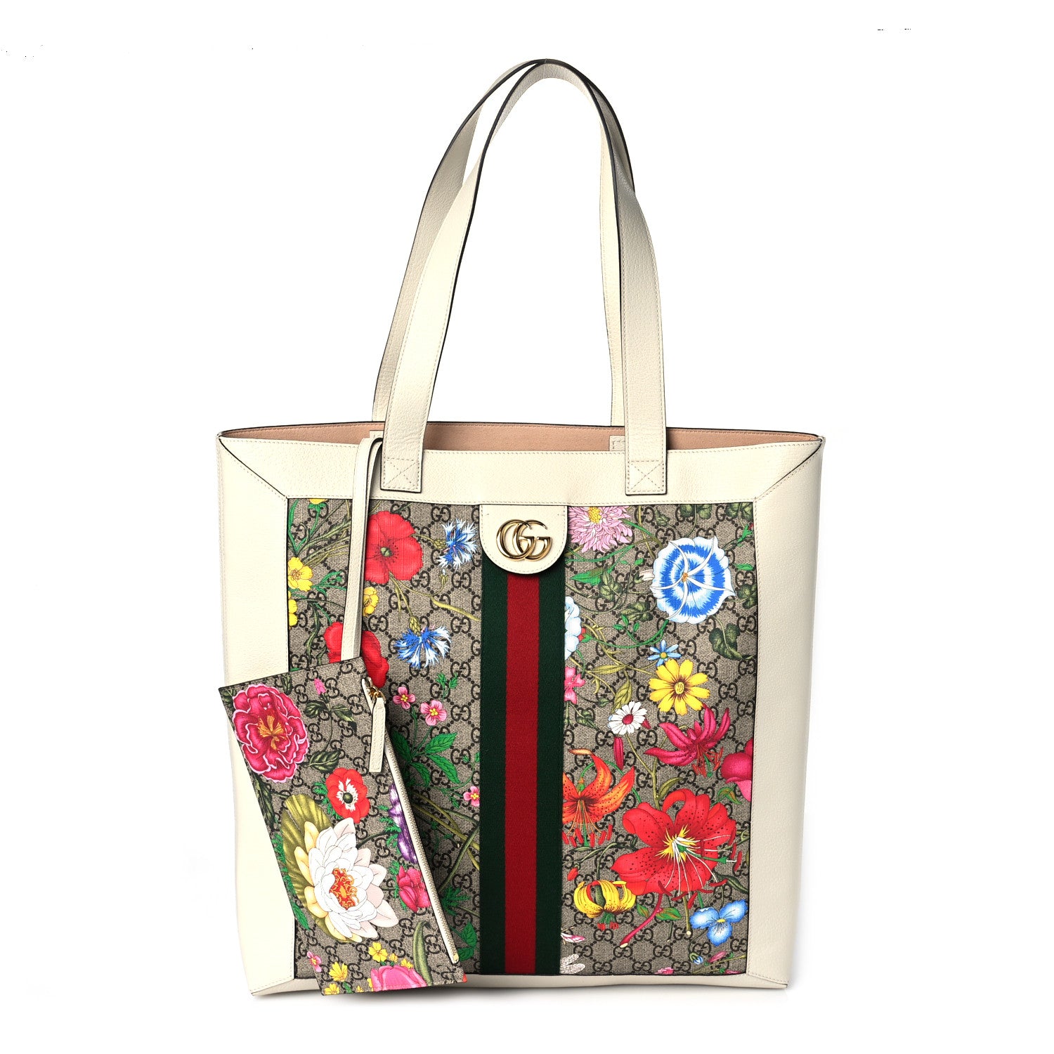 Gucci GG Supreme Monogram Flora Web Ophidia Vertical Shopping Tote White 3 of 10