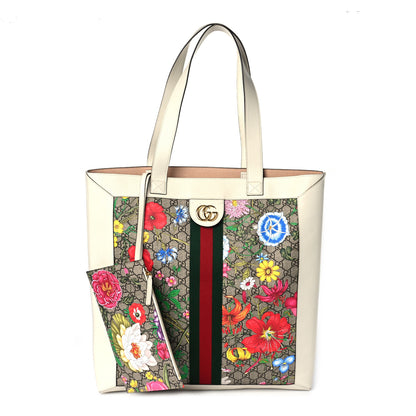 Gucci GG Supreme Monogram Flora Web Ophidia Vertical Shopping Tote White 3 of 10