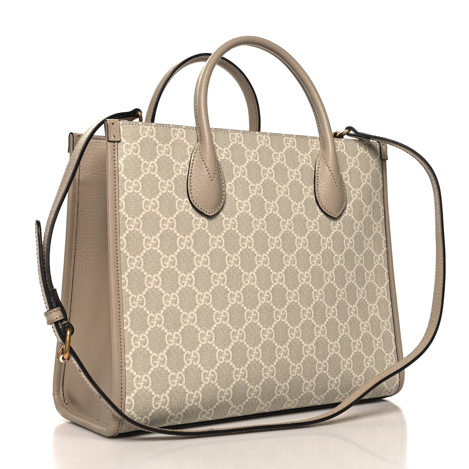 Gucci GG Supreme Monogram Textured Dollar Calfskin Small Retro Interlocking G Tote Bag Beige Mystic White Oatmeal 3 of 11