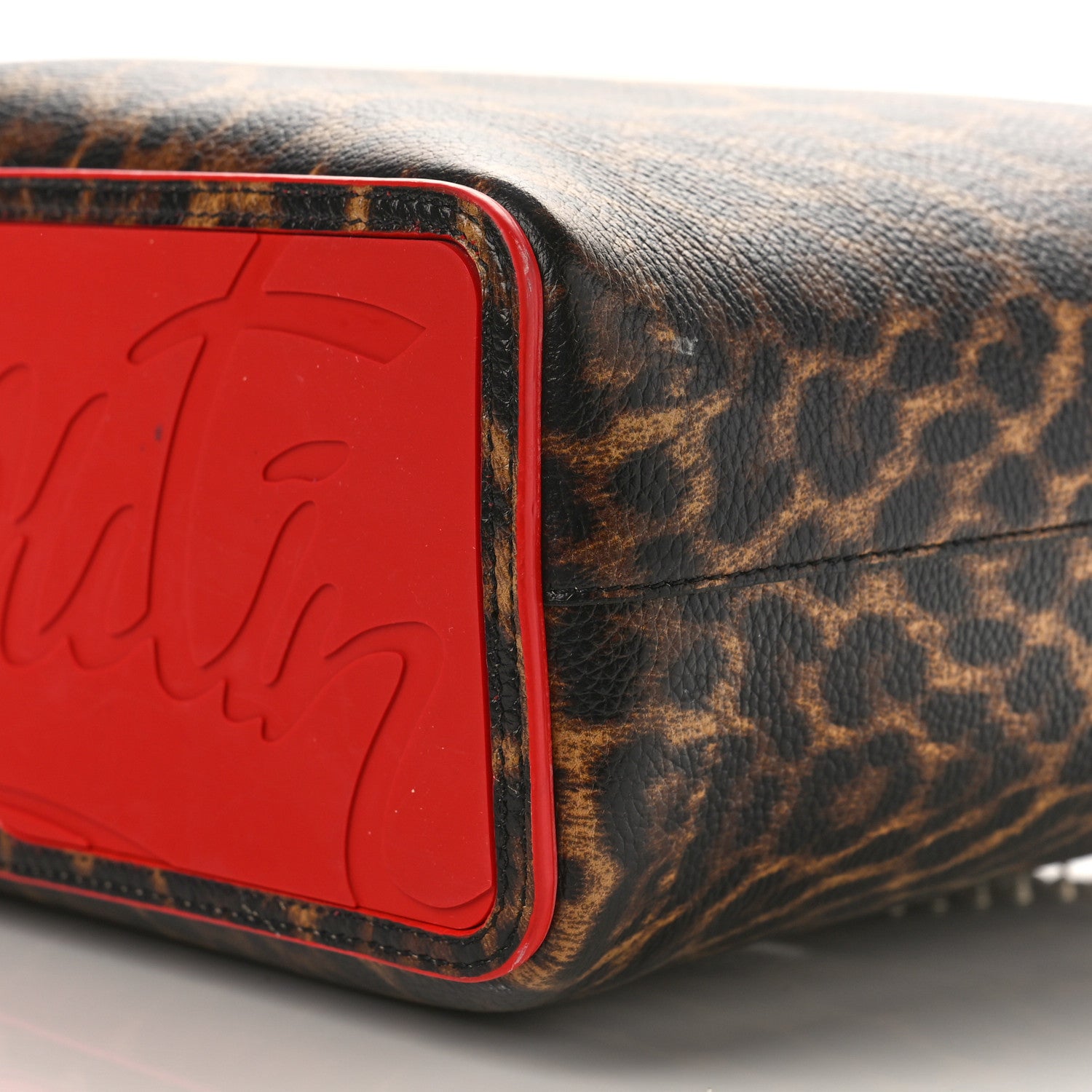 Christian Louboutin Calfskin Leopard Print Spikes East West Cabata Tote Brown 9 of 10