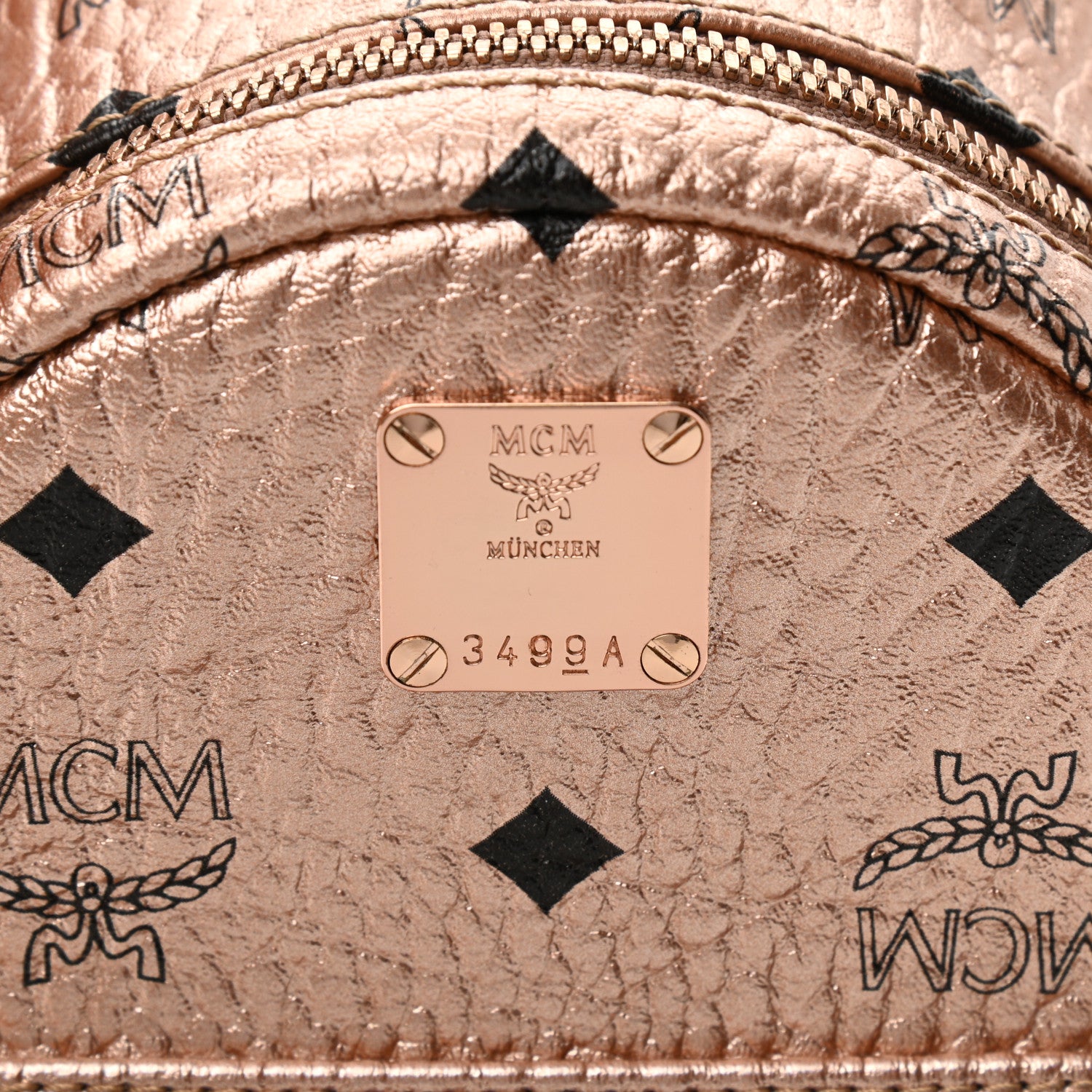 MCM Metallic Visetos Studded X-Mini Bebe Boo Backpack Champagne Gold 6 of 9