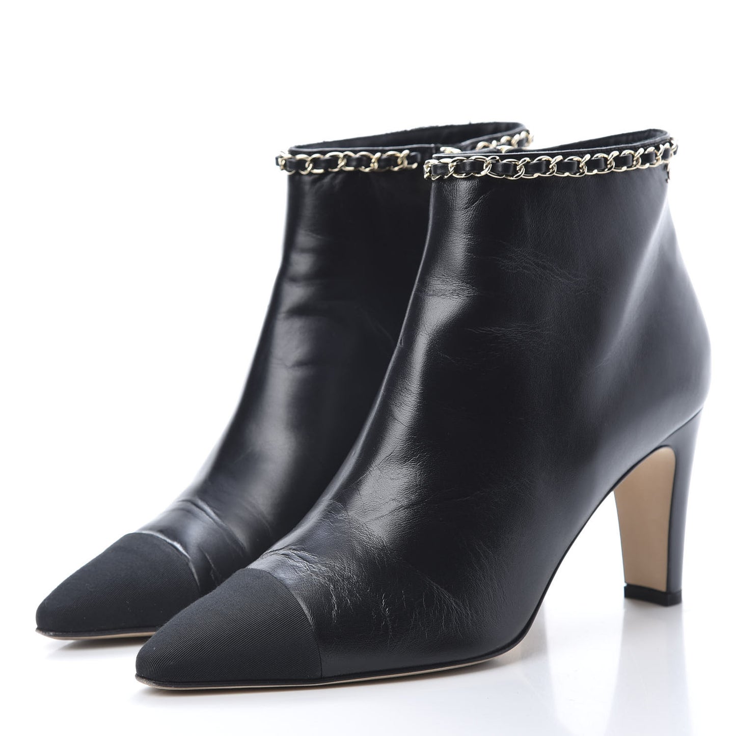 Lambskin Grosgrain CC Chain Cap Toe Short Boots 40 Black