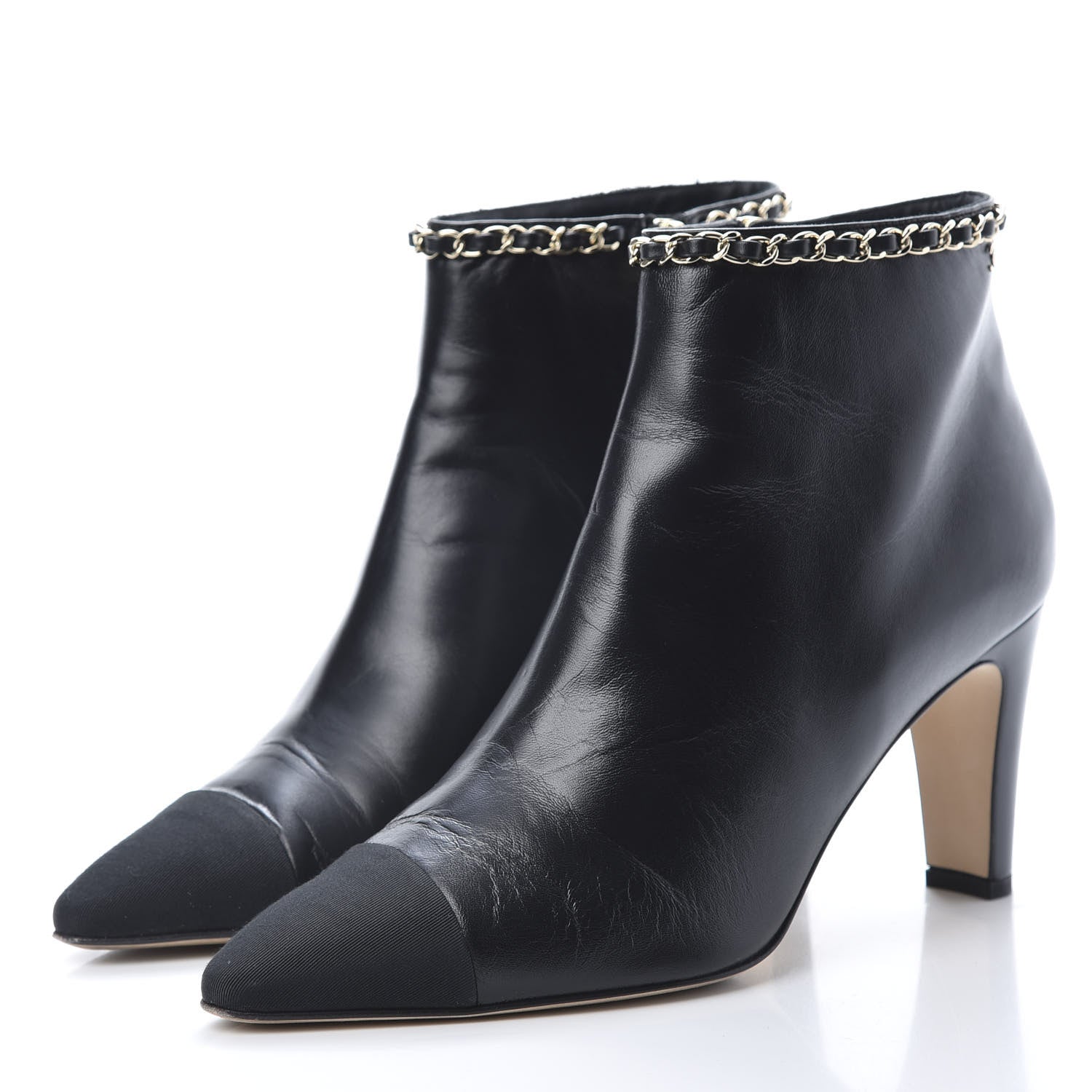 Chanel Lambskin Grosgrain CC Chain Cap Toe Short Boots 40 Black 3 of 10