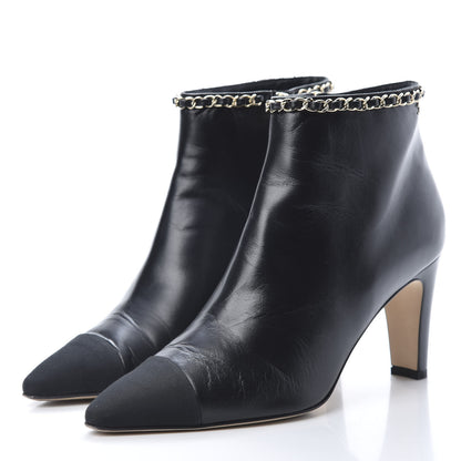Chanel Lambskin Grosgrain CC Chain Cap Toe Short Boots 40 Black 3 of 10