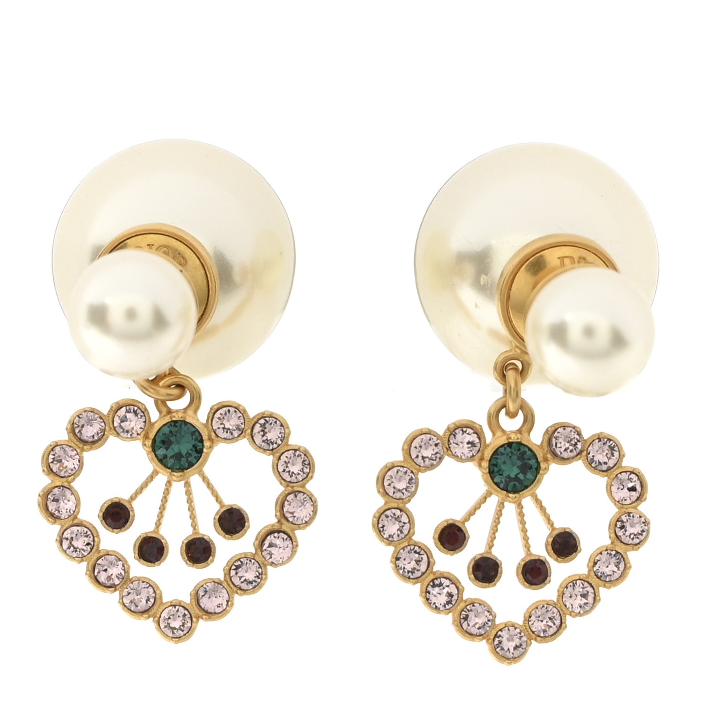 Pearl Crystal Heart Tribal Earrings Gold Multicolor