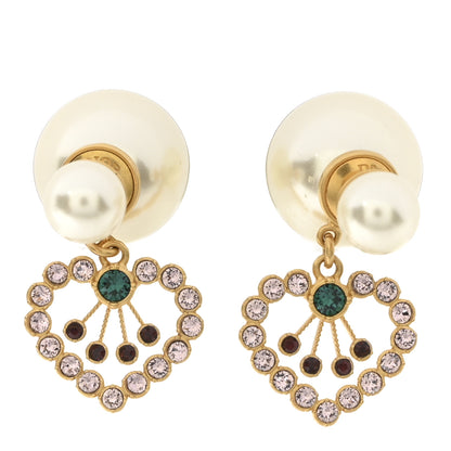 Christian Dior Pearl Crystal Heart Tribal Earrings Gold Multicolor 1 of 5