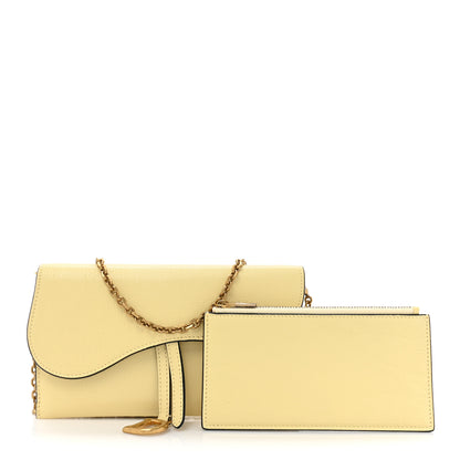 Christian Dior Goatskin Saddle Long Wallet With Chain Pastel Yellow 3 of 14