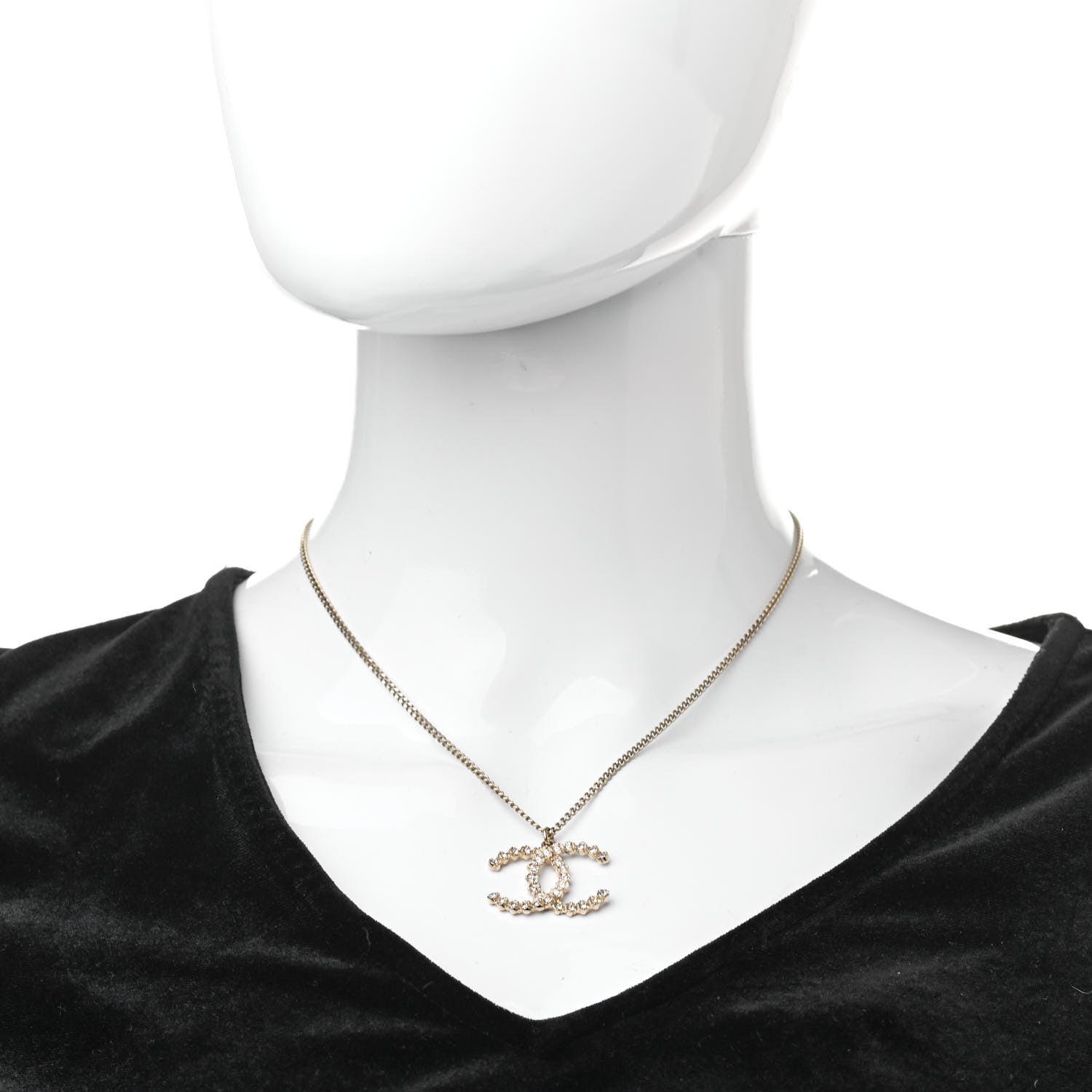 Chanel Crystal CC Pendant Necklace Gold 2 of 5