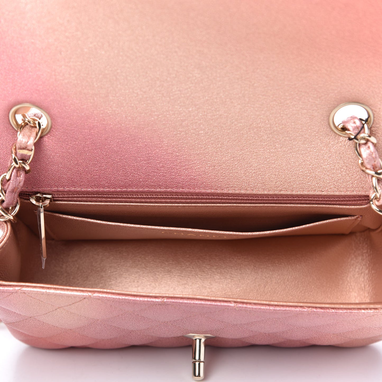 Metallic Lambskin Quilted Ombre Mini Rectangular Flap Pink