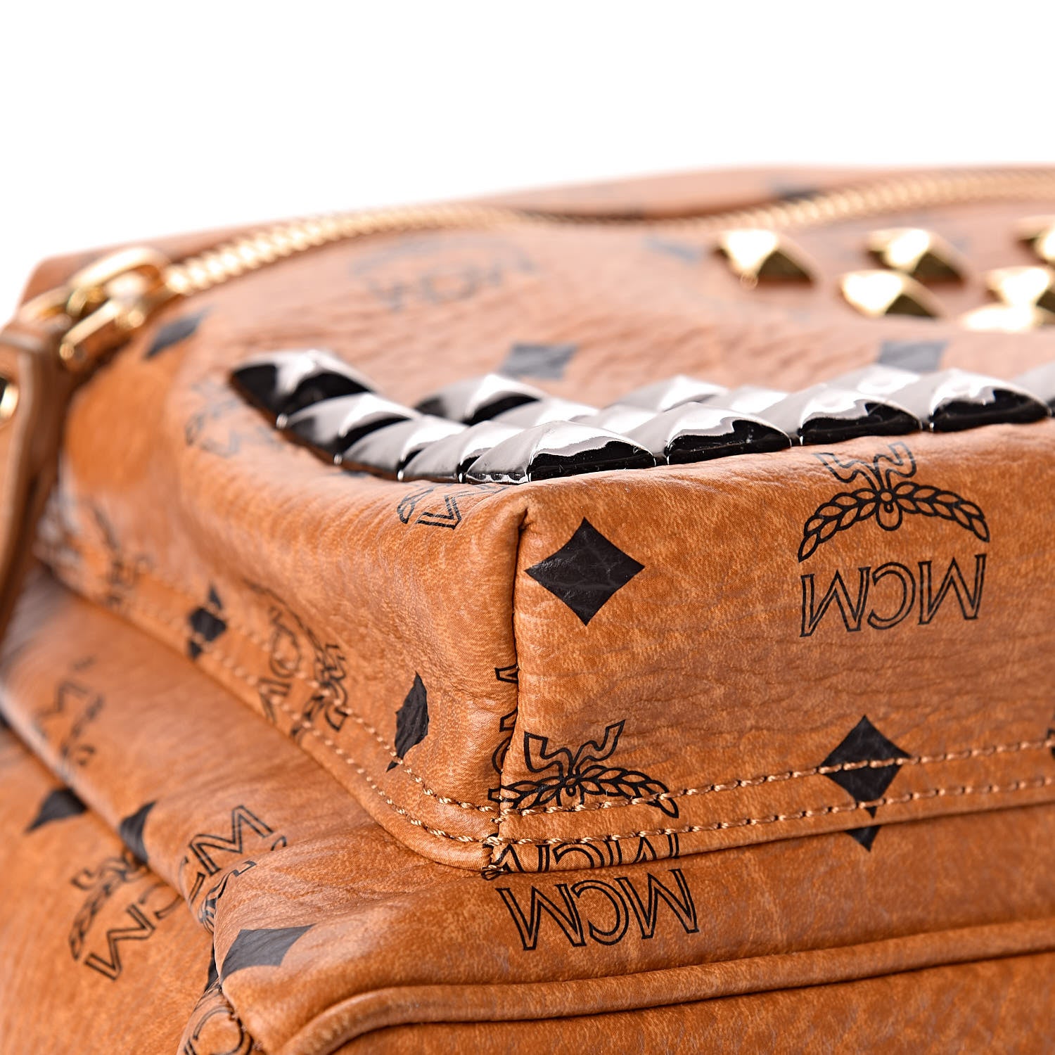MCM Visetos Studded Medium Stark M Backpack Cognac 24 of 25