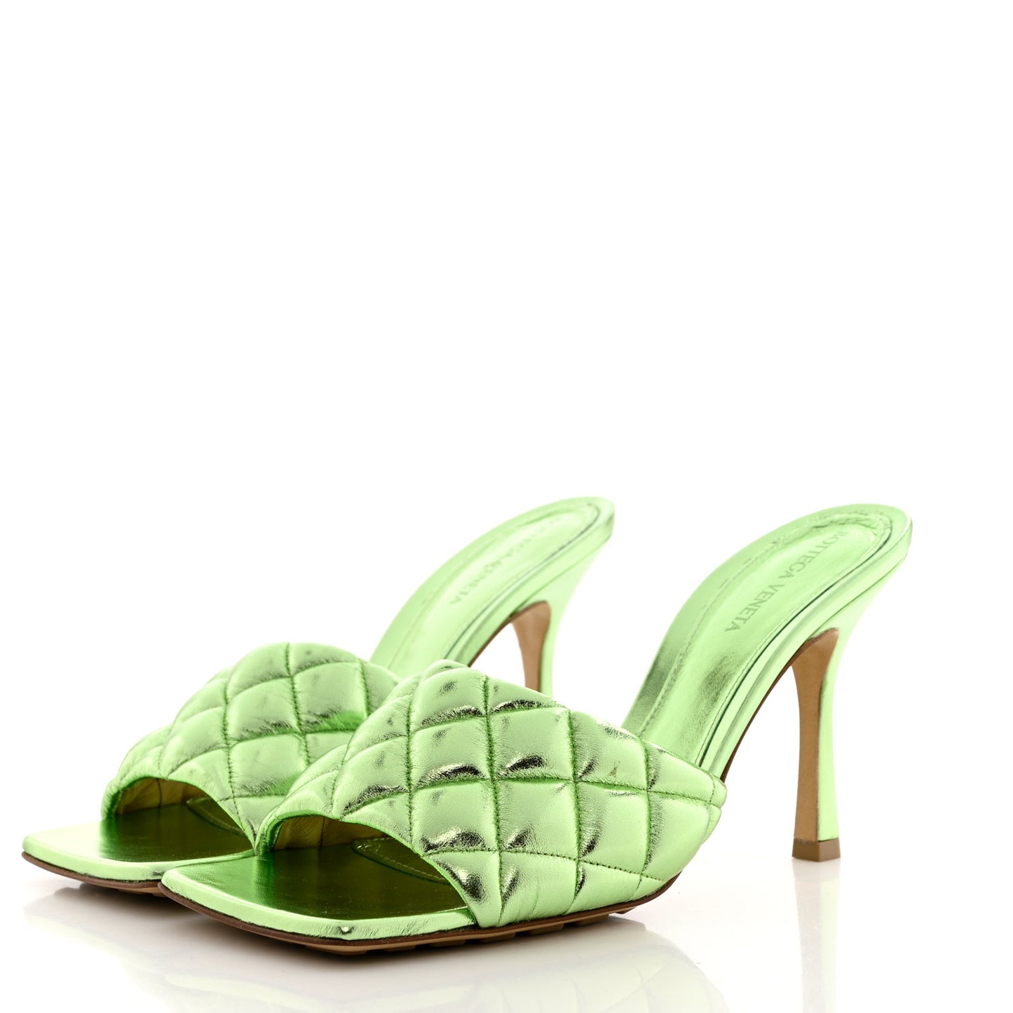 Metallic Nappa Reflection Matelasse Padded Mule Sandals 40 Pistachio