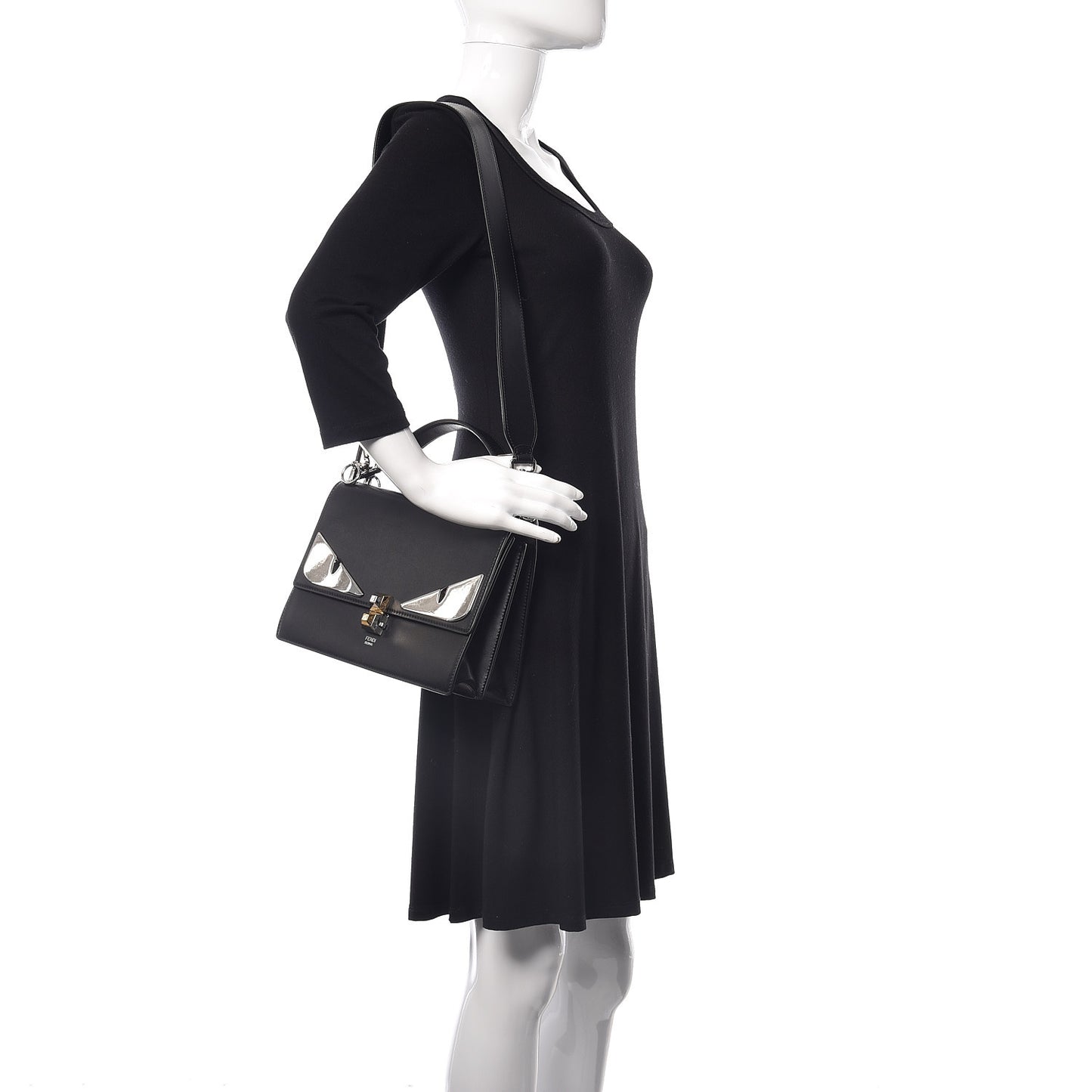 Vitello Liberty Lucido Metal Monster Eyes Studded Kan I Shoulder Bag Black