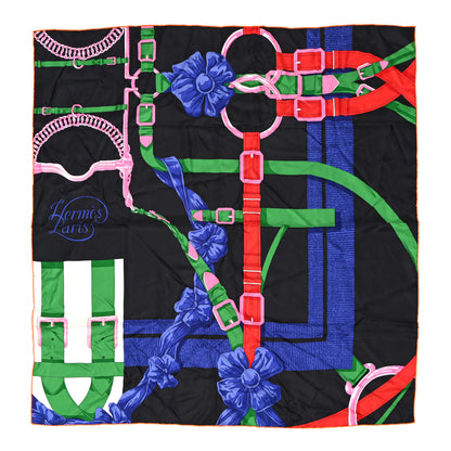 Hermes Silk Grand Manege Detail Scarf 90 Black Vert Rose Vif 1 of 4