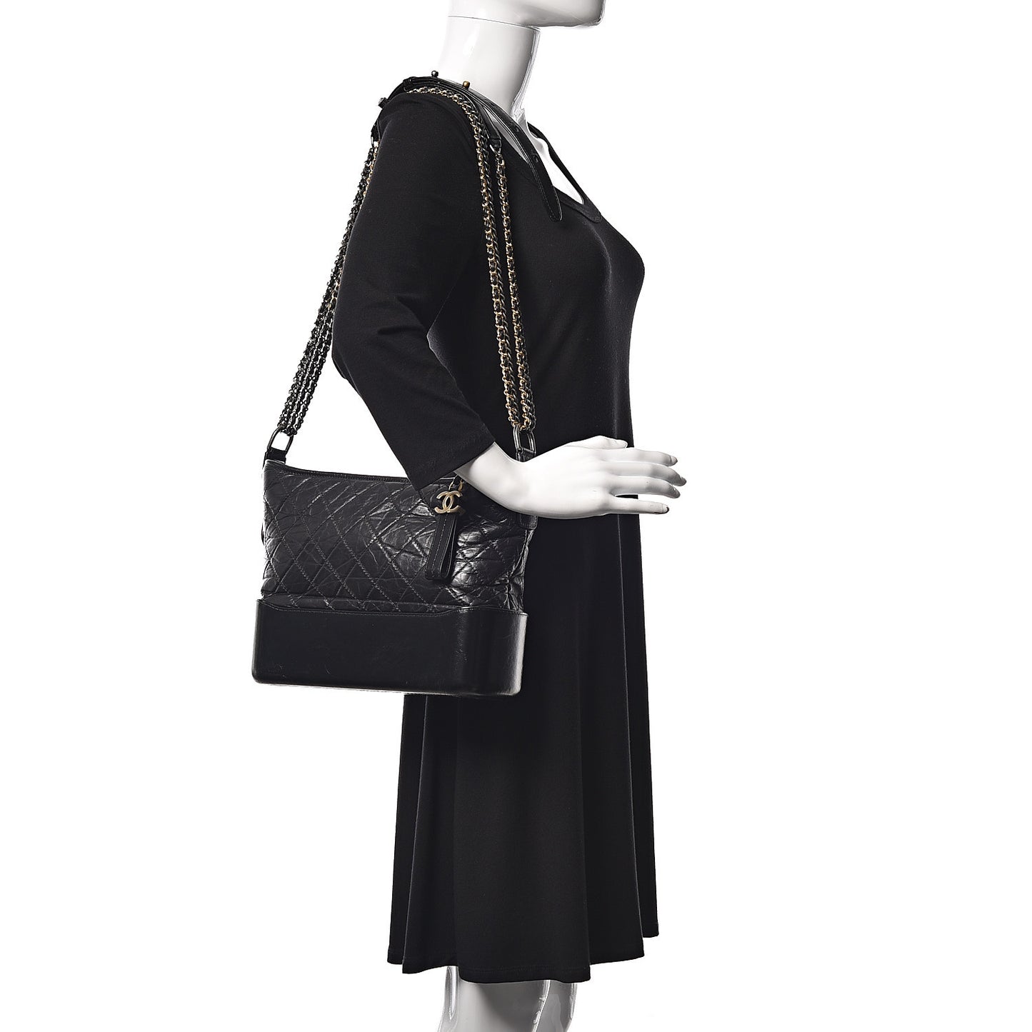 Aged Calfskin Quilted Medium Gabrielle Hobo Black