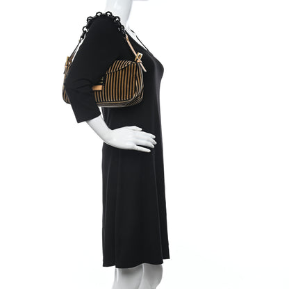 Fendi Velvet Striped Baguette Black Beige 2 of 11