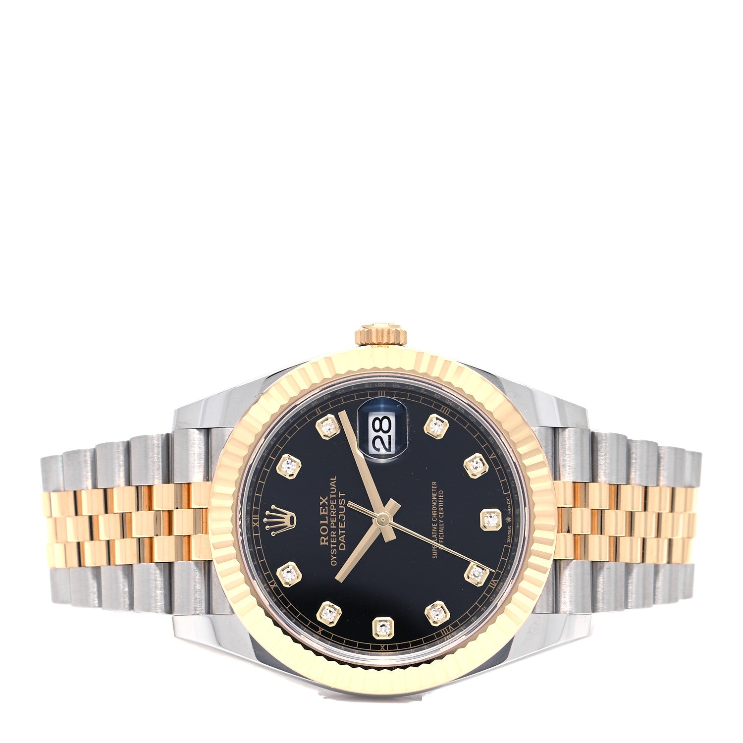 Rolex Stainless Steel 18K Yellow Gold Diamond 41mm Oyster Perpetual Datejust Watch Black 126333 2 of 5