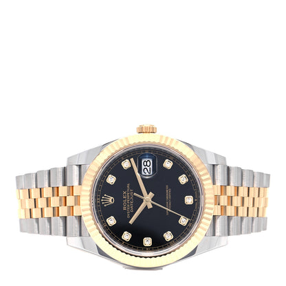 Rolex Stainless Steel 18K Yellow Gold Diamond 41mm Oyster Perpetual Datejust Watch Black 126333 2 of 5